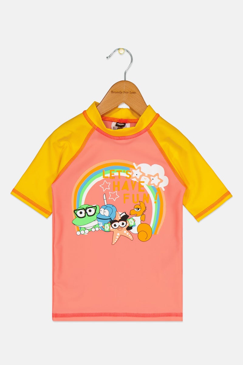 arena Toddlers Girl Graphic Print Short Sleeve Rash Guard, Multicolor - Image 1