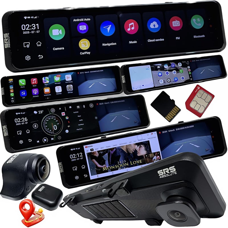 SRS Absolute 2K 4G Mirror Dash Cam Android ADAS Wireless CarPlay Steering control 24x7 Live Audio Video GPS Track Record BT WIFI HotSpot 1TB MicroSD SIM Support Map App PlayStore Split Screen S12Ultra - Image 5