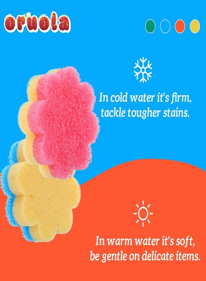 oruola إسفنجة أورولا لتنظيف الأطباق، 3 قطع، إسفنجة تنظيف حرارية مزدوجة الجوانب، إسفنجة زهور مزدوجة الجوانب لتنظيف الأطباق والحمام والمطبخ والغسيل وغيرها، متعددة الأغراض - Image 3