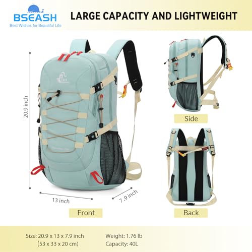 Bseash 40L Waterproof Hiking Camping Backpack with Rain Cover, Outdoor Sport Travel Bag Daypack for Climbing Skiing Cycling (Pink) - Image 2