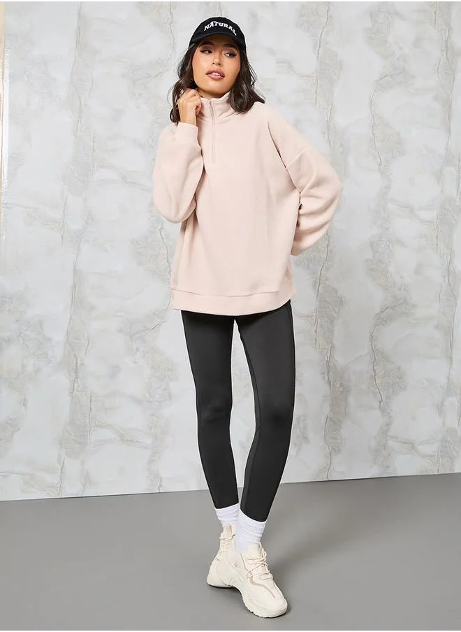ستايلي Oversized Half Zip Fleece Sweatshirt
