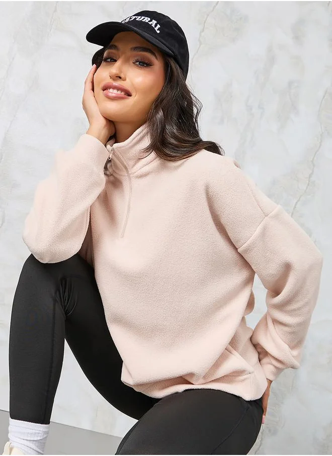 ستايلي Oversized Half Zip Fleece Sweatshirt
