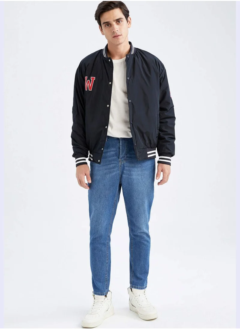 DeFacto Oversize Fit Slogan Printed Bomber Jacket