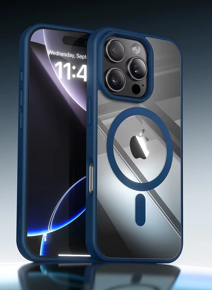 Exotic iPhone 16 Pro Max Magsafe Transparent with Blue Bumper Case - N52 Stronger Magnets - Shockproof Protection 