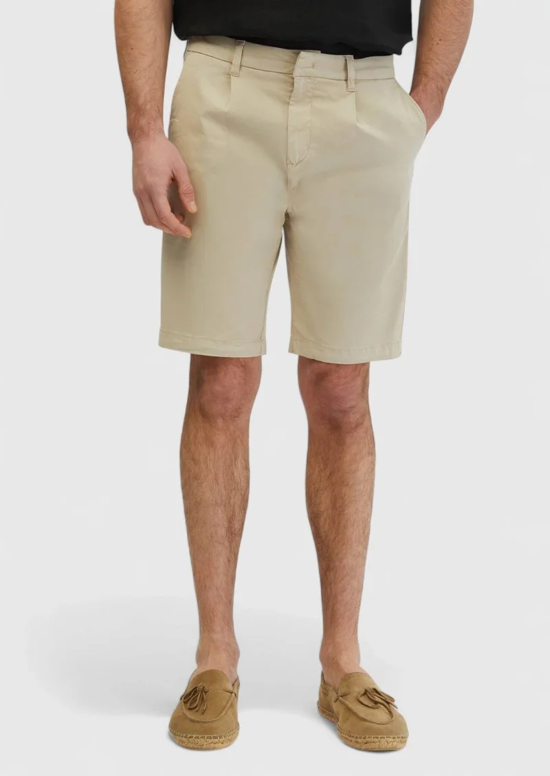 RAMSEY Beige Weaving Regular Fit Casual Cotton Blended Bermuda