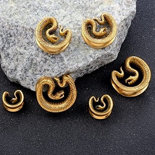 Earblity 12mm (1/2") Snake Saddle Plugs Ear Gauges Tunnels Gold Hypoallergenic 316 Stainless Steel Earrings Plugs Piercing For Ears Expander Body Jewelry 2PCS - Image 4