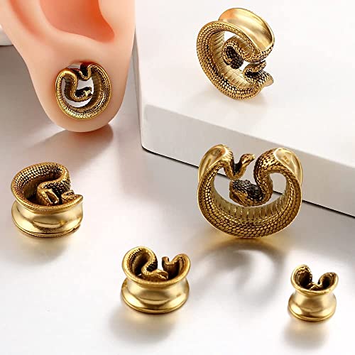 Earblity 12mm (1/2") Snake Saddle Plugs Ear Gauges Tunnels Gold Hypoallergenic 316 Stainless Steel Earrings Plugs Piercing For Ears Expander Body Jewelry 2PCS - Image 2