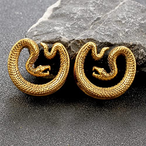 Earblity 12mm (1/2") Snake Saddle Plugs Ear Gauges Tunnels Gold Hypoallergenic 316 Stainless Steel Earrings Plugs Piercing For Ears Expander Body Jewelry 2PCS - Image 3