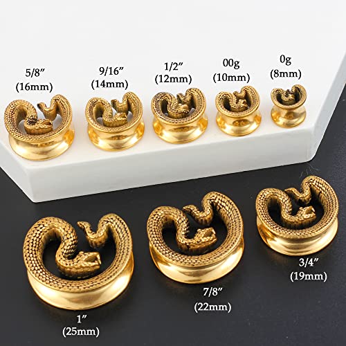 Earblity 12mm (1/2") Snake Saddle Plugs Ear Gauges Tunnels Gold Hypoallergenic 316 Stainless Steel Earrings Plugs Piercing For Ears Expander Body Jewelry 2PCS - Image 5
