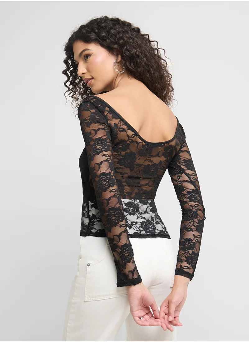 Ginger Lace Sheer Fitted Top