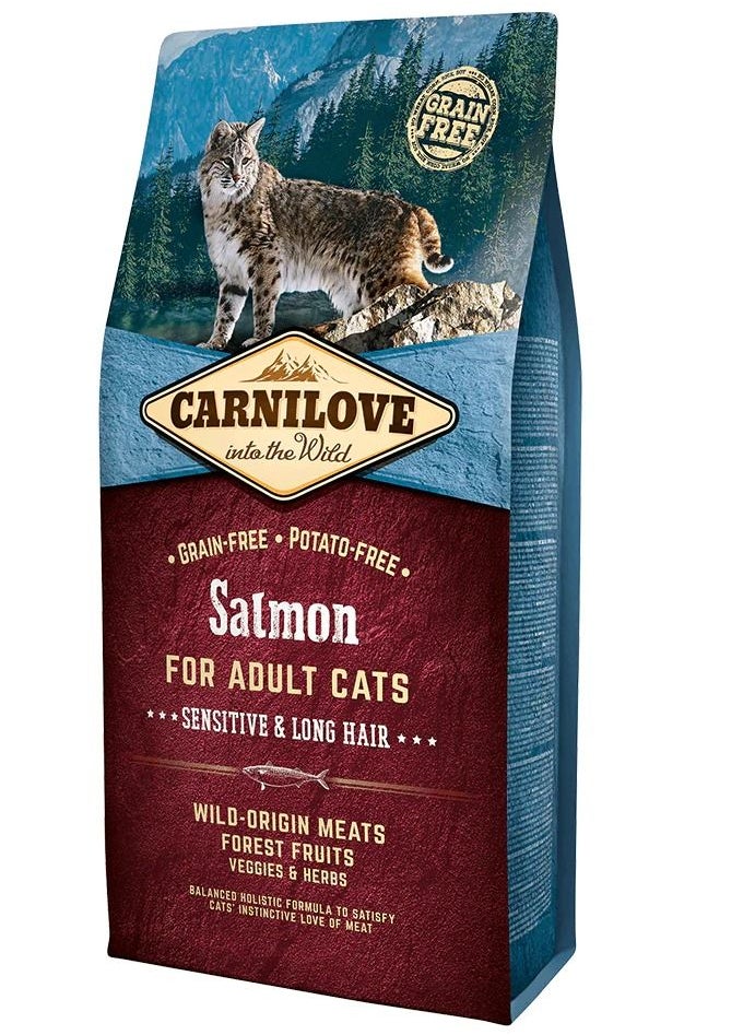 CARNILOVE Dry Food with Salmon for Sensitive & Long Hair Adult Cats 6 kg 