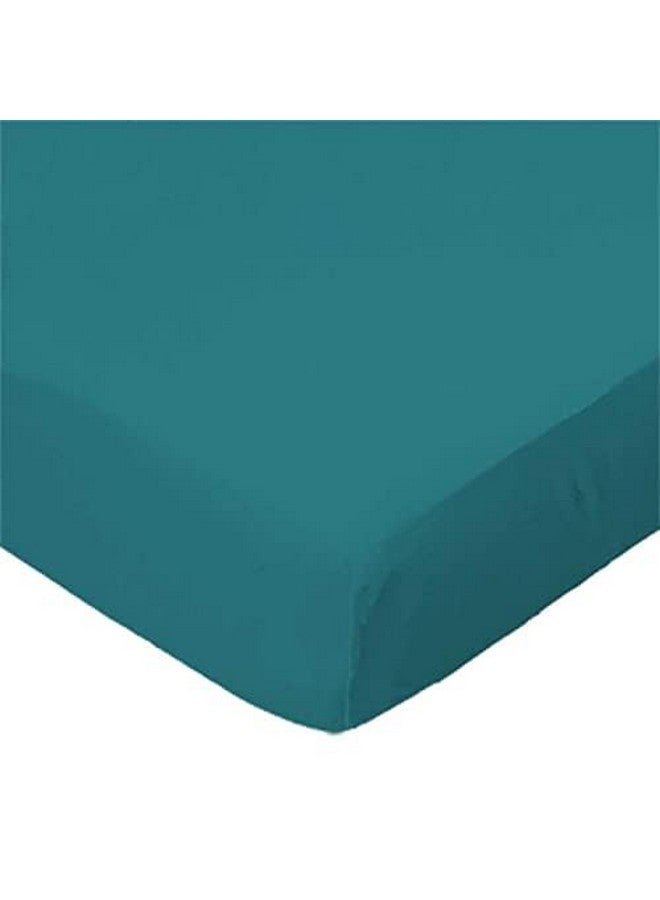 SHEETWORLD.COM SheetWorld 100% Cotton Percale Extra Deep Fitted Portable Mini Crib Sheet 24 x 38 x 5.5, Solid Teal Woven, Made in USA - Image 1