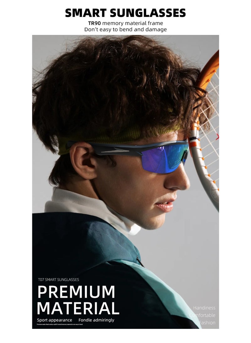 T07 BK-BL AI Sport Smart Glasses with Bluetooth and Microphone Waterproof Blue Lenses - Image 3