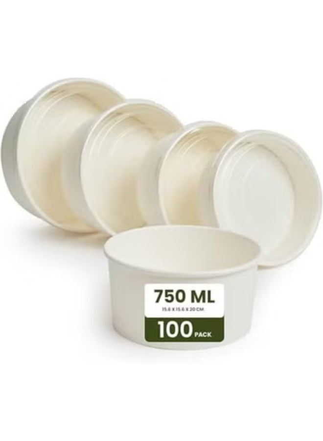 ايكواي ecoway Compostable Heavy Duty Made Of Paper - [26 Ounce - 750 Ml, Pack Of 100] Disposable Bowls Eco-Friendly Biodegradable Perfect For Salad, Soup, Dessert, Hot or Cold Use, White - Image 2