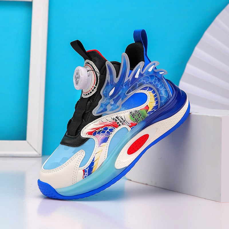 Children'S Leather Sneaker Running Shock Absorbing Basketball Shoes Big Kids Button Boys Shoes 2024 Autumn New Shoes - Image 2