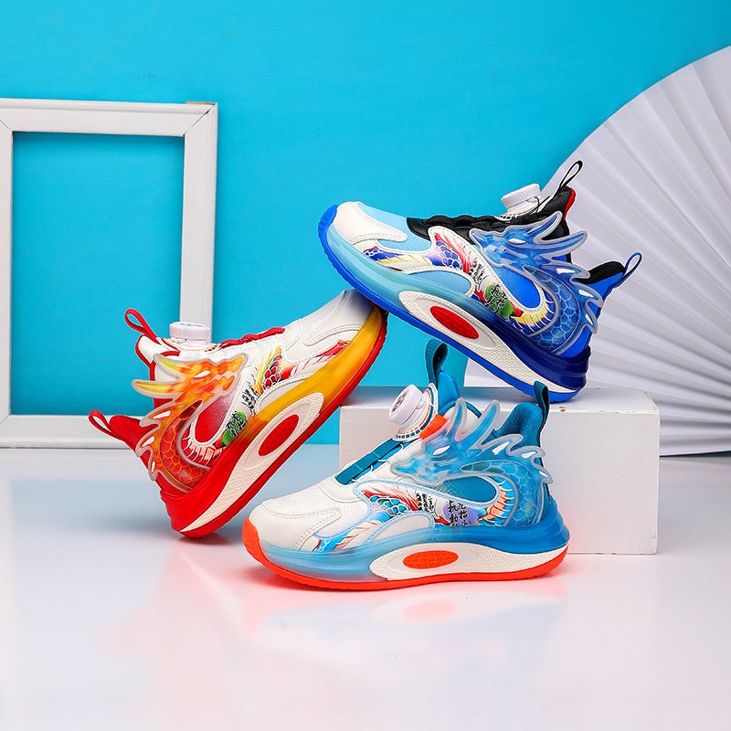 Children'S Leather Sneaker Running Shock Absorbing Basketball Shoes Big Kids Button Boys Shoes 2024 Autumn New Shoes - Image 5