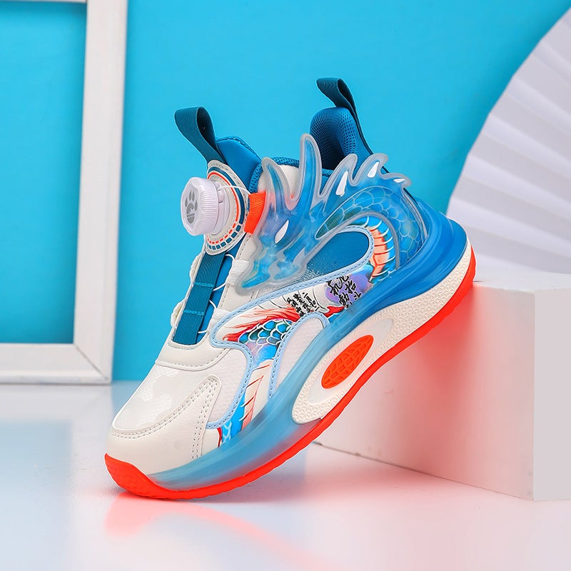 Children'S Leather Sneaker Running Shock Absorbing Basketball Shoes Big Kids Button Boys Shoes 2024 Autumn New Shoes - Image 4