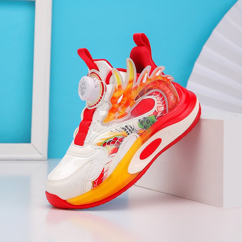 Children'S Leather Sneaker Running Shock Absorbing Basketball Shoes Big Kids Button Boys Shoes 2024 Autumn New Shoes - Image 3
