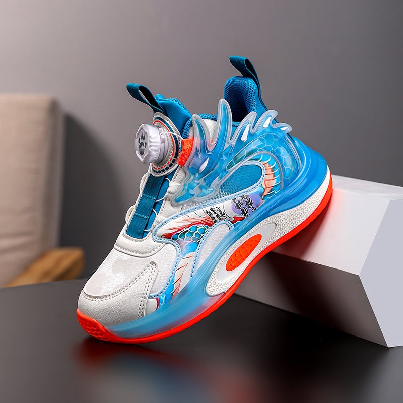 Children'S Leather Sneaker Running Shock Absorbing Basketball Shoes Big Kids Button Boys Shoes 2024 Autumn New Shoes - Image 1
