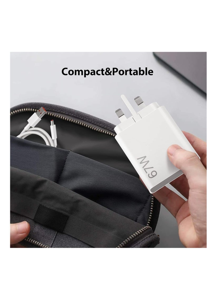 general 67W USB Plug Charger, USB Fast Charger Plug with USB C Charging Cable 1M,UK Charger Power Adapter Compatible with Xiao Mi 15/14/14T/13T/12X/11T/Pad 7/6/X7/X6 , Also Compatible with Redmi K80/K70/K60 - Image 2