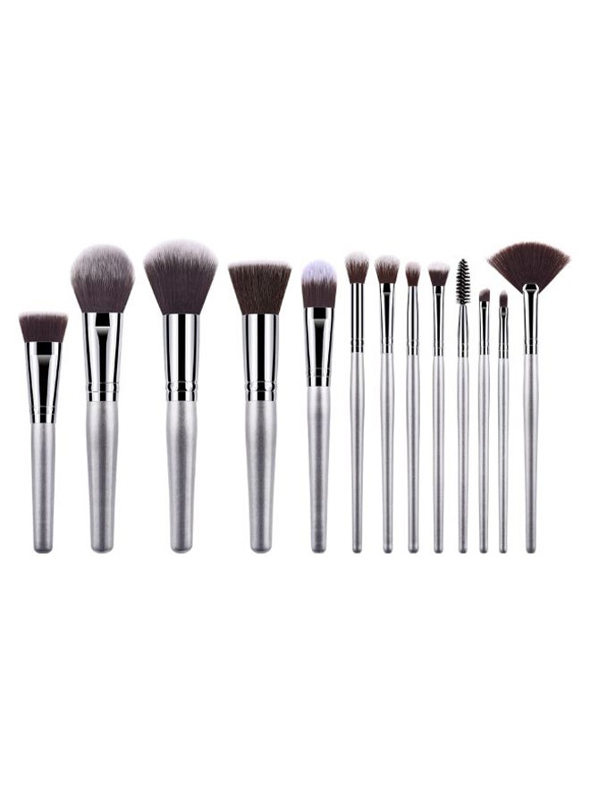 13-Piece Professional Makeup Brush Set Silver/Brown - Image 1