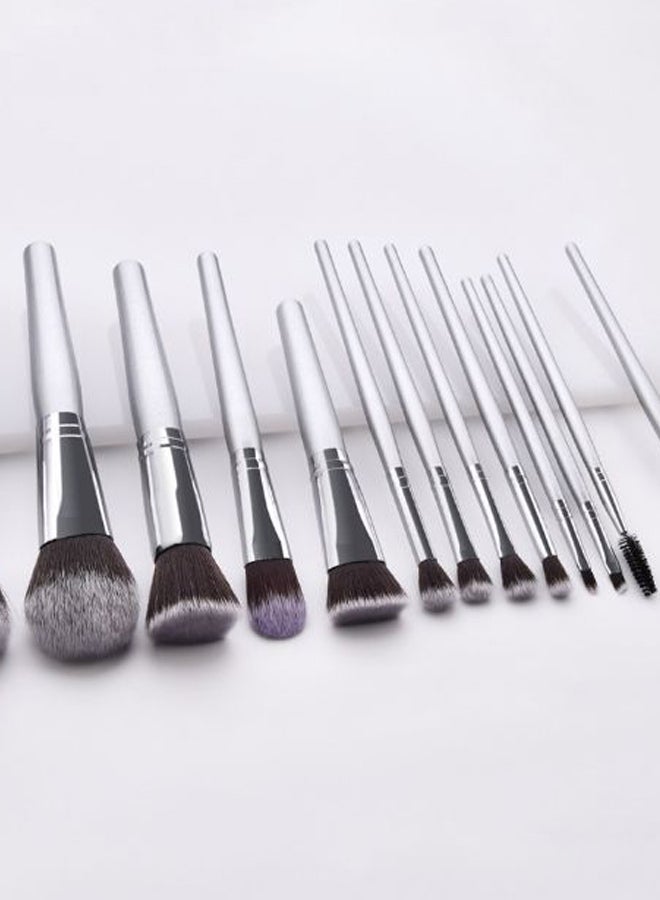 13-Piece Professional Makeup Brush Set Silver/Brown - Image 2