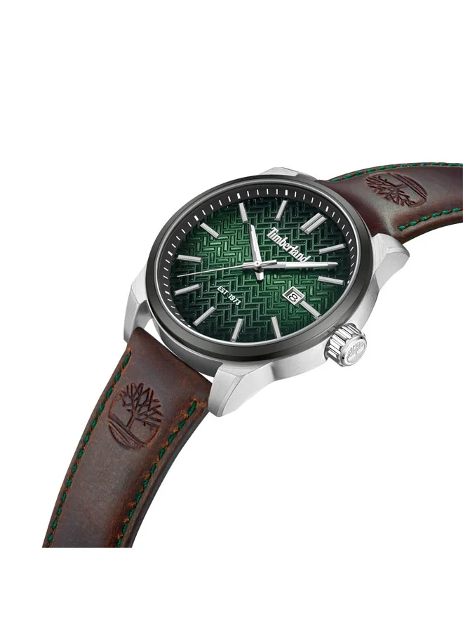 Timberland Henniker II Green Dial Leather Strap Analog Watch for Men, 44mm