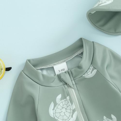 Socutebabe Toddler Infant Baby Boys Swimsuit Kids Rash Guard One Piece Newborn Zipper Bathing Suit Swimwear with Hat (Turtle Green,2-3T) - Image 3