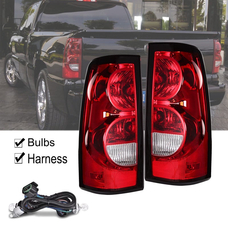 APSVE Headlights Tail Lights Assembly Combo Compatible with 2003 2004 2005 2006 Chevy Silverado 1500 2500 3500, Chrome Housing Clear Lens Headlamp w/ Red Taillight Rear Brake Lamp - Image 4