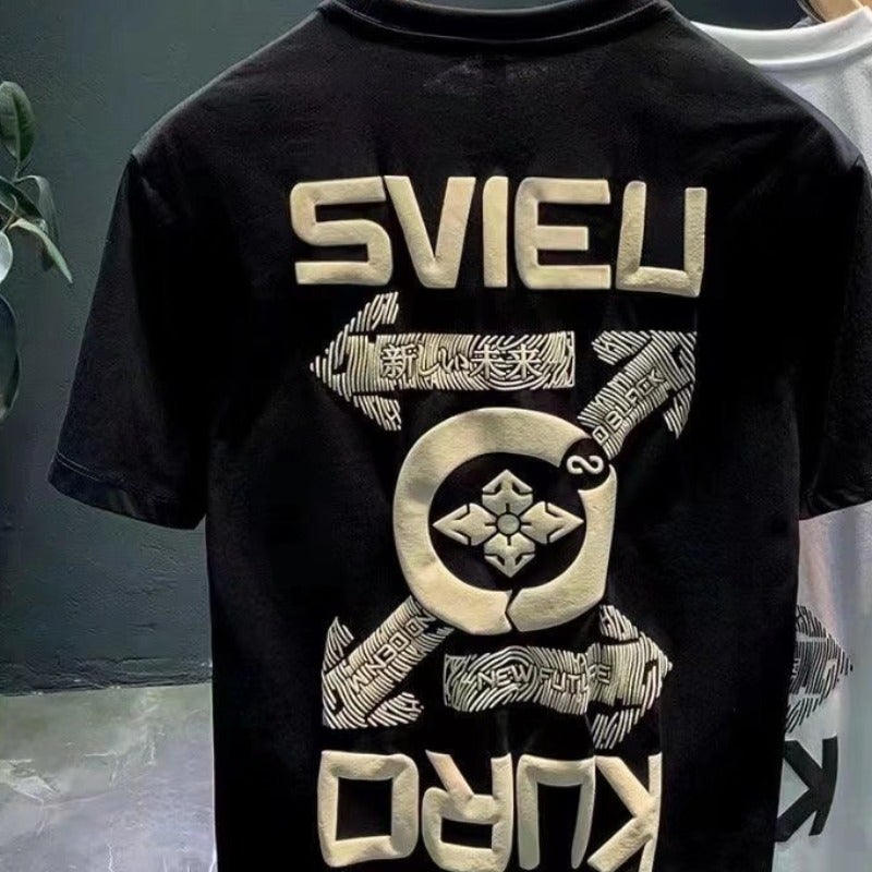 2024 new Korean version of short sleeve T-shirt mens summer cotton fashion T-shirt trend slim versatile printed jacket. Grey  - Image 3