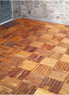 DubaiGallery Interlocking Deck Tiles 5 Pack - Snap Together Wood Flooring Acacia Hardwood Outdoor Flooring for Patio | Click Floor Decking Tile Outdoors Balcony Flooring, Wooden Parquet Flooring  - Image 4
