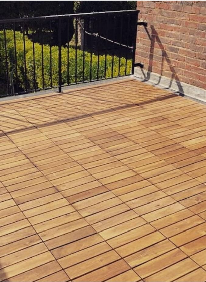 DubaiGallery Interlocking Deck Tiles 5 Pack - Snap Together Wood Flooring Acacia Hardwood Outdoor Flooring for Patio | Click Floor Decking Tile Outdoors Balcony Flooring, Wooden Parquet Flooring  - Image 3