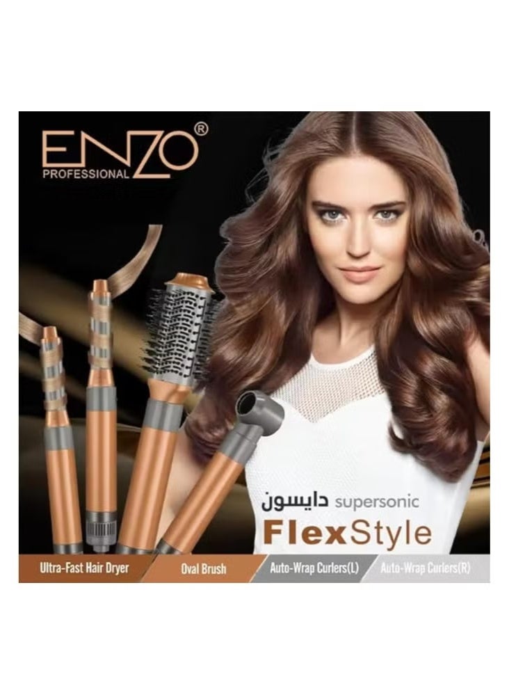 إنزو مجفف شعر ومصفف ENZO 4 في 1 – فرشاة هواء ساخن مع رؤوس قابلة للتبديل للتجفيف، التمليس، التمويج والتكثيف – مناسبة لجميع أنواع الشعر - Image 5
