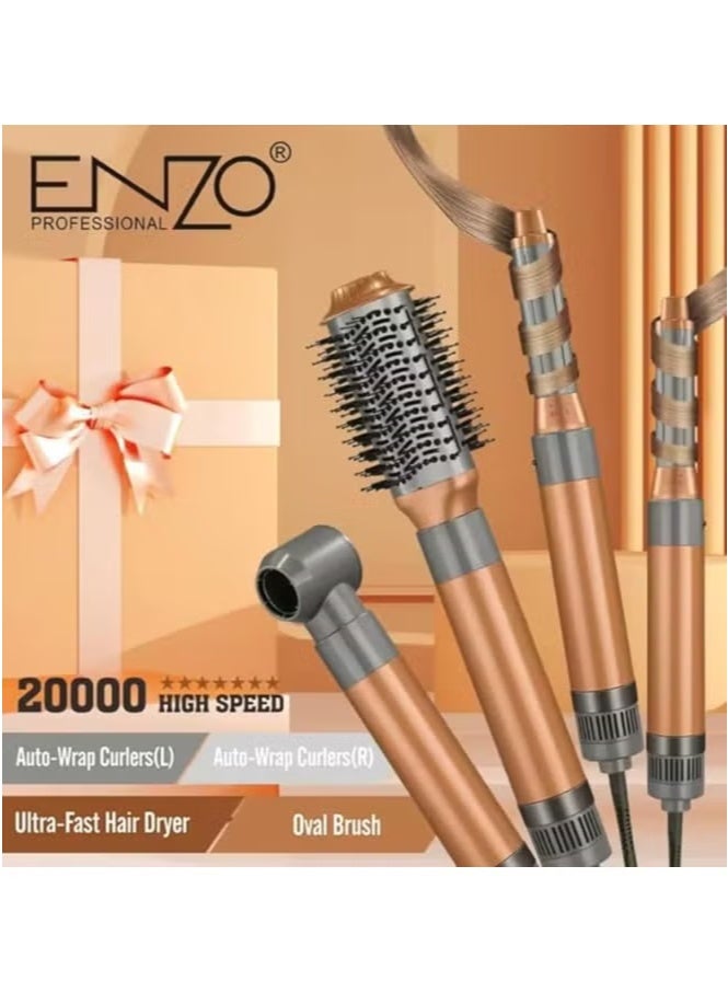 إنزو مجفف شعر ومصفف ENZO 4 في 1 – فرشاة هواء ساخن مع رؤوس قابلة للتبديل للتجفيف، التمليس، التمويج والتكثيف – مناسبة لجميع أنواع الشعر - Image 3
