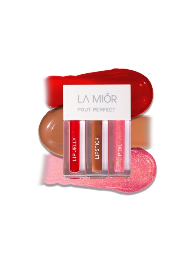 LaMior Pout Perfect 3-in-1 Lip Kit | Long-Lasting Lip Stain, Hydra Matte Liquid Lipstick & Non-Sticky Glossy Lip Oil | Hydrating, Vegan & Cruelty-Free Peptide Lip Care | Travel Makeup Kit with Nourishing Ceramides & Noni - Image 1
