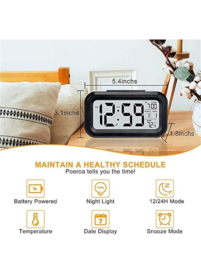 Alarm Clock With Numbers, Led Digital Sleep Smart Watch, Indicates Date And Temperature On Screen, With Alarm Clock, With 12/24 Hour Switch, Simple Operation (Black)