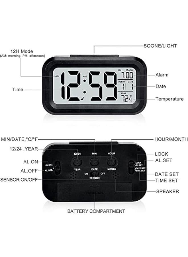 Alarm Clock With Numbers, Led Digital Sleep Smart Watch, Indicates Date And Temperature On Screen, With Alarm Clock, With 12/24 Hour Switch, Simple Operation (Black)