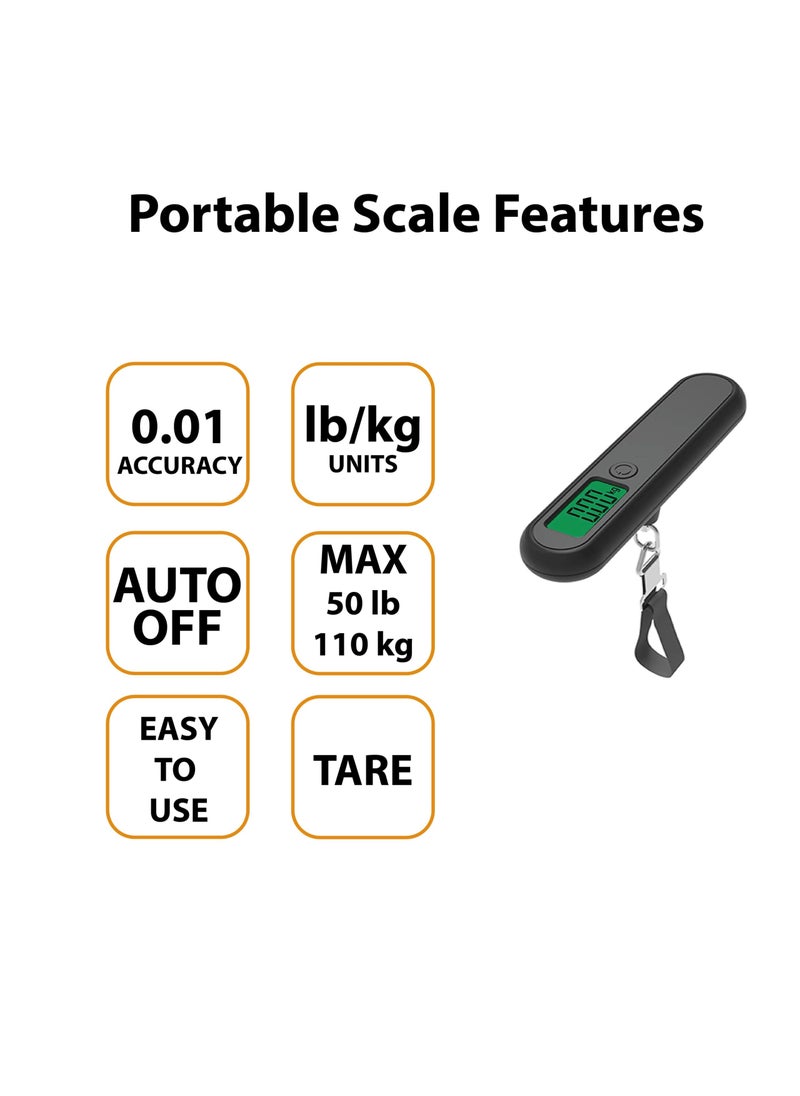 KASTWAVE - Portable Digital Luggage Scale, Hanging Travel Baggage Scale, Lightweight Handheld Suitcase Weight Scale with Backlit LCD Display, 110 Lb Capacity, Black - Image 1