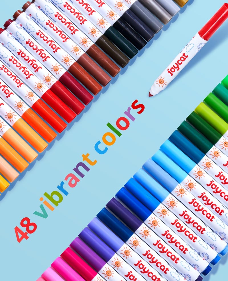 JoyCat 48 Colors Washable Markers for Kids, Art Set with Portable Carrying Case, Conical Tip Bulk Markers for Boys Girls, School Classroom Supplies & Birthday Gift - Image 2