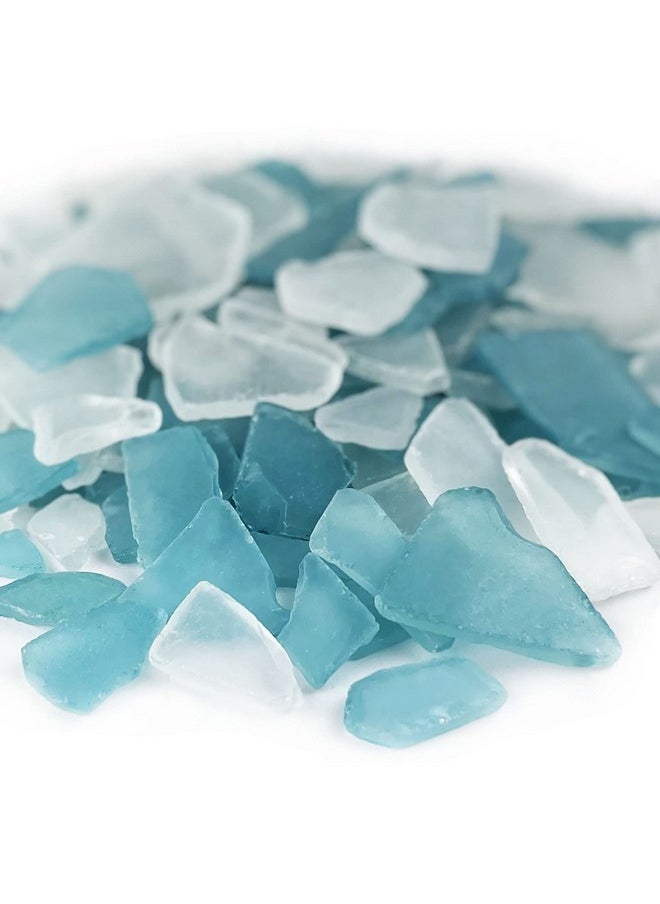CYS EXCEL CYS EXCEL Sea Glass 32 Ounces Light Blue & Clear Mix | Multiple Color Choices Crushed Glass Vase Filler | Aquarium Nautical Décor for Art Crafts Flat Frosted Dyed Color Stone  - Image 1