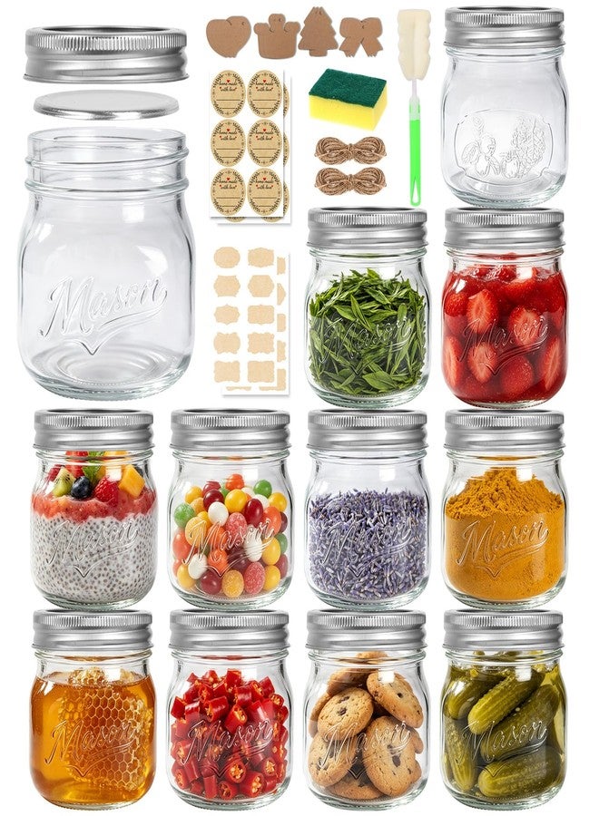 BIGIVACA 16 oz Wide Mouth Mason Jars, 12 Pack Canning Jars with Embossed Fruit Pattern, Glass Jars for Food Storage, Preserving, Pickling, Meal Prep, DIY Crafts and Home Decor - Image 1