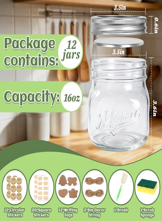 BIGIVACA 16 oz Wide Mouth Mason Jars, 12 Pack Canning Jars with Embossed Fruit Pattern, Glass Jars for Food Storage, Preserving, Pickling, Meal Prep, DIY Crafts and Home Decor - Image 3