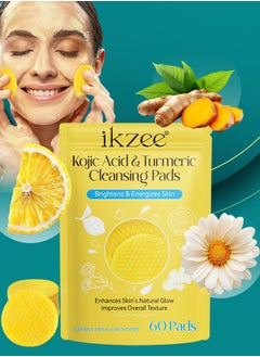 IKZEE 60Pcs Kojic Acid & Turmeric Cleansing Pads for Dark Spots Turmeric Kojic Acid Cleansing Pads Helps Balance Skin Oil & Water Fade Spot Remove Excess Keratin Clean Oil Refines Pores  - Image 1
