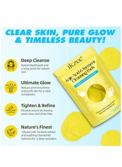 IKZEE 60Pcs Kojic Acid & Turmeric Cleansing Pads for Dark Spots Turmeric Kojic Acid Cleansing Pads Helps Balance Skin Oil & Water Fade Spot Remove Excess Keratin Clean Oil Refines Pores  - Image 4