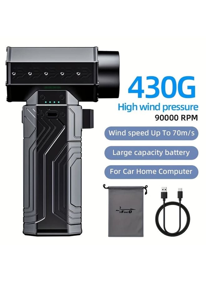 Fourq مروحة توربو محمولة ثقيلة السوداء 90000 دورة في الدقيقة شاحن USB C سريع منظف محمول للسيارة المنزل ورشة العمل إزالة الغبار - Image 2