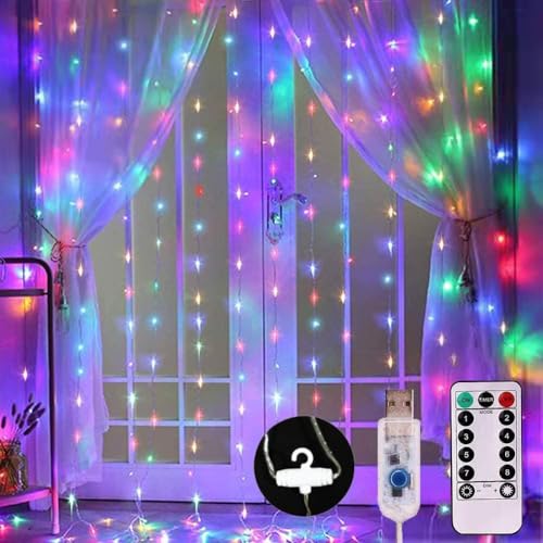MIRADH 300 LED Fairy Curtain String Lights – USB Powered Remote-Controlled Backdrop, Warm Ambience for Diwali, Navratri, Christmas & New Year Décor(Multicolor) - Image 1
