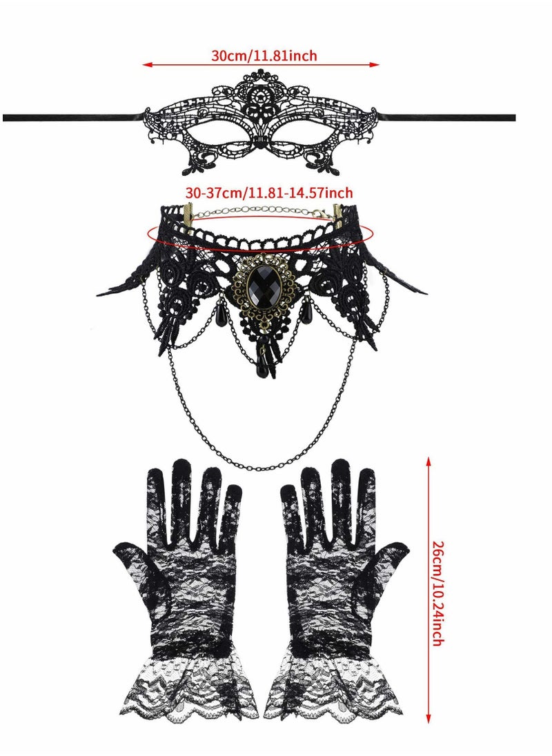 Y&D Venetian Masquerade Mask Costume Set- Mask, Choker Lace Necklace And Gloves  - Image 3