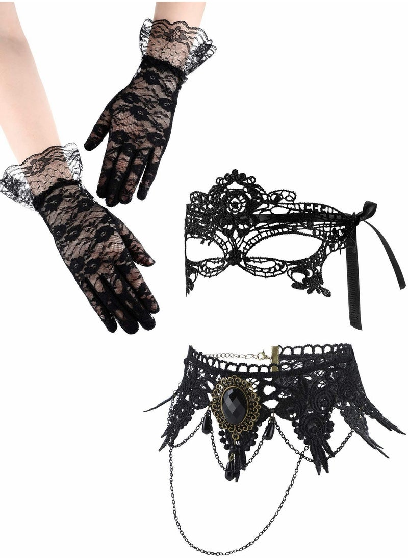 Y&D Venetian Masquerade Mask Costume Set- Mask, Choker Lace Necklace And Gloves  - Image 5