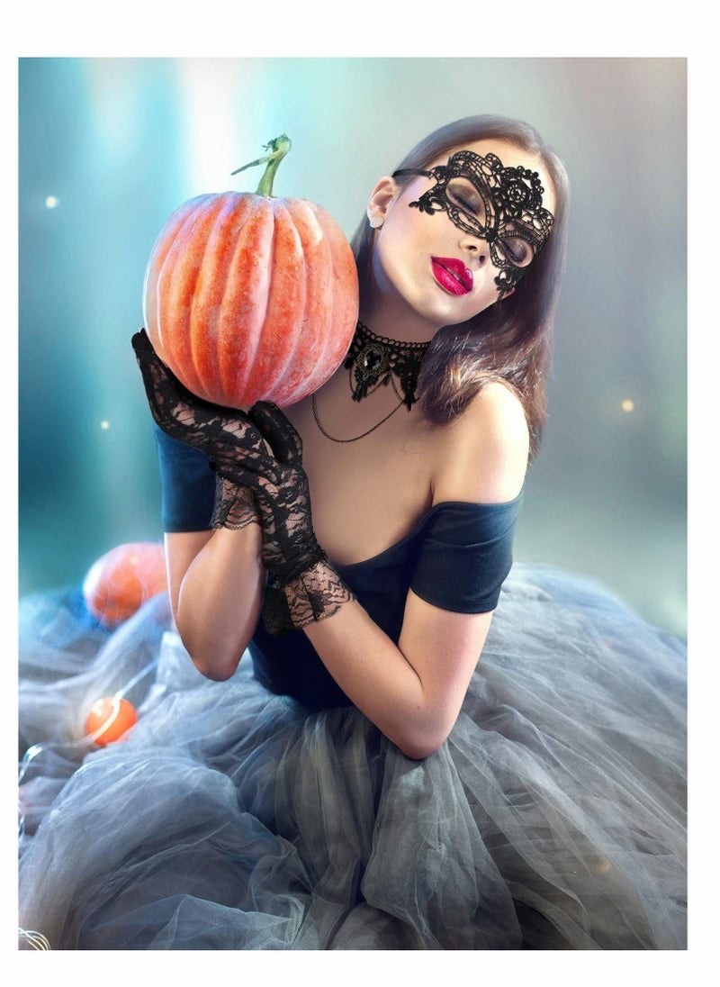 Y&D Venetian Masquerade Mask Costume Set- Mask, Choker Lace Necklace And Gloves  - Image 2