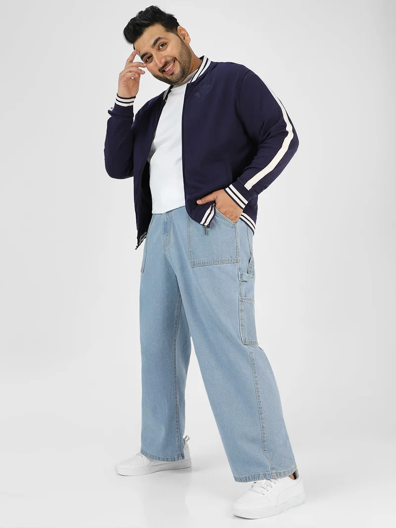 Urbano Fashion  Urbano Plus Men's Ice Blue Loose Fit Cargo Carpenter Jeans With 6 Pockets Non-Stretchable  | Best Price UAE